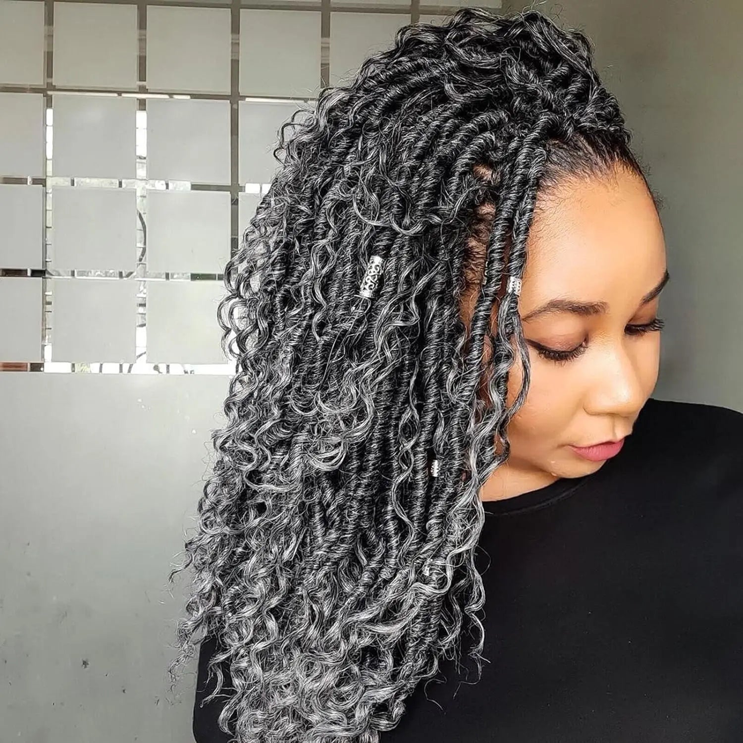 ( US ONLY) FAST SHIPPING GL | Toyotress® Curly Locs Crochet Hair - Natural Black Pre-twisted Faux Locs Crochet Braids, Short Pre-looped Synthetic Braiding Hair Extensions Toyotress